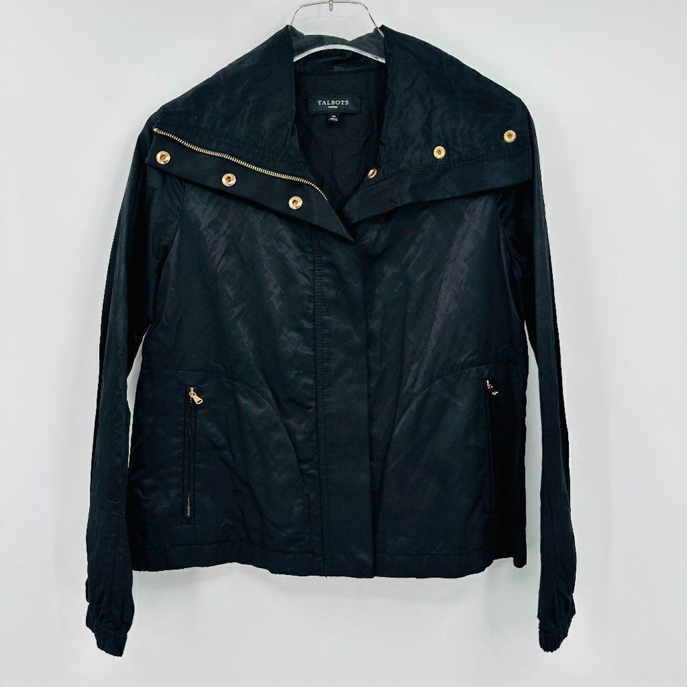 Talbots Size 4P Black Nylon Lightweight Collared Vented Jacket